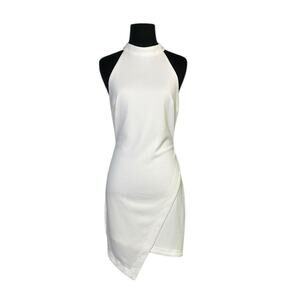 Aakaa white asymmetrical sleeveless halter party body con dress size Medium